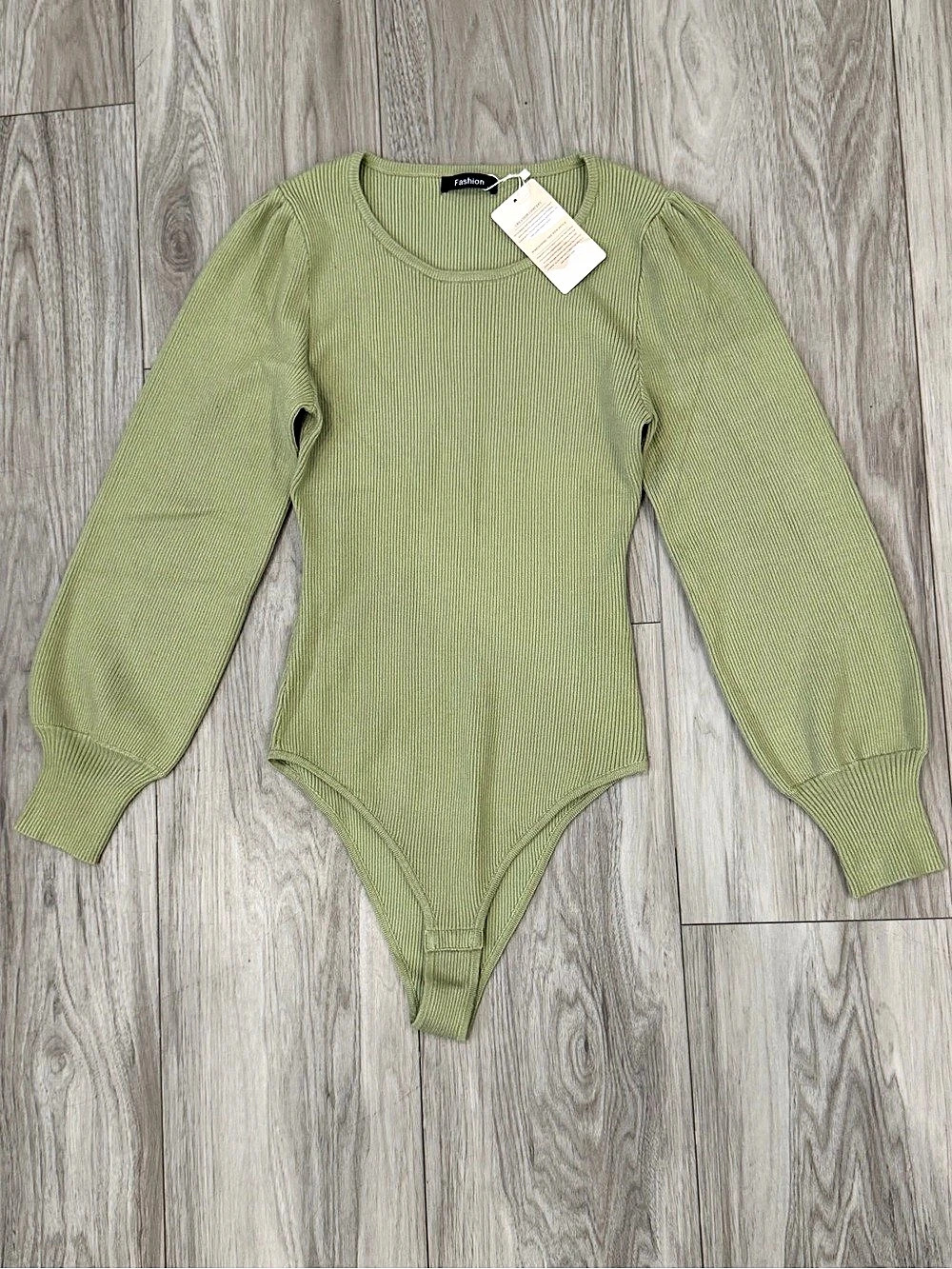 Fashion Ribbed Long Sleeve Bodysuit in Green NWT